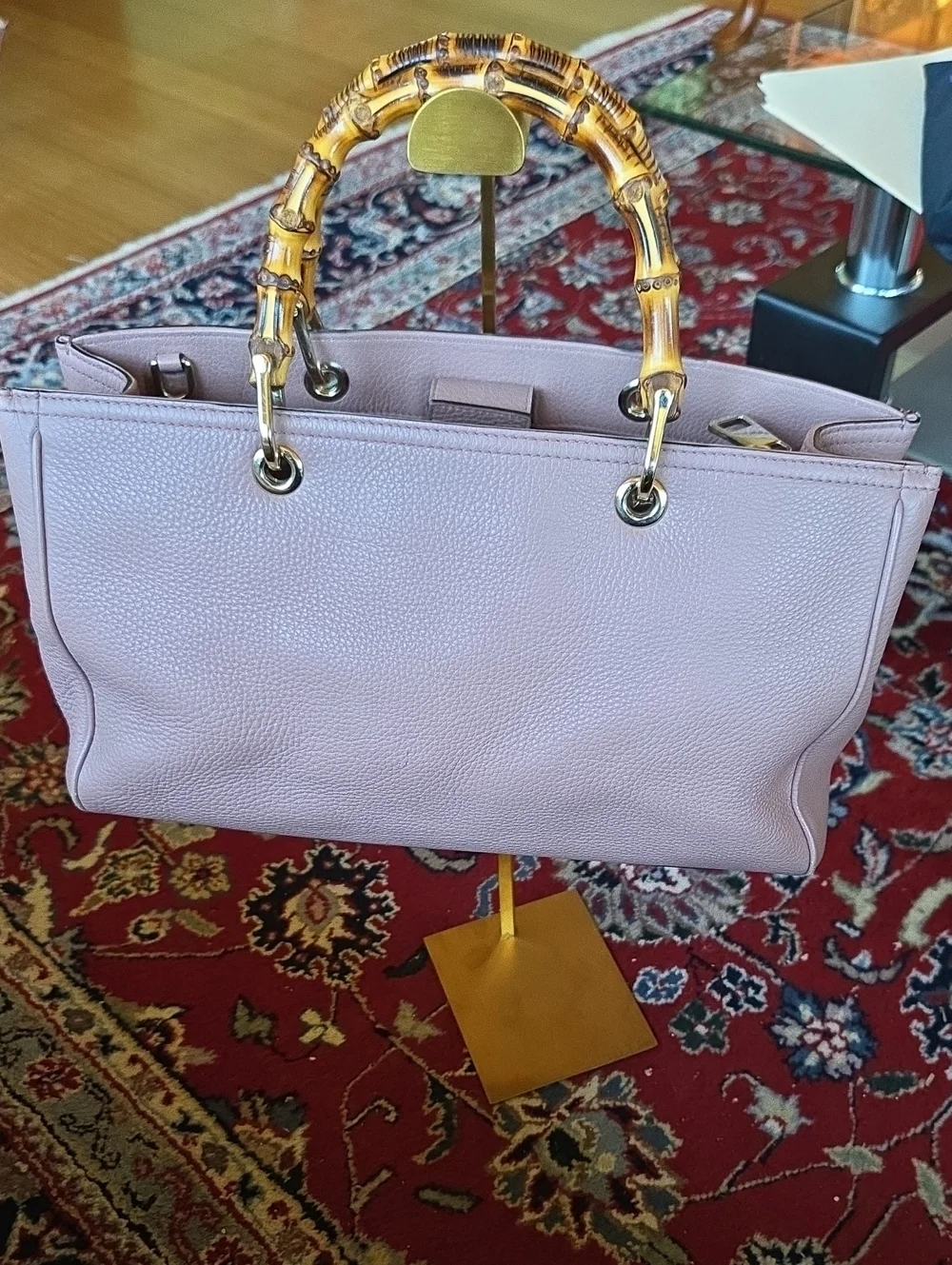 Gucci Pink Lavender Leather Tote with Bamboo Handles